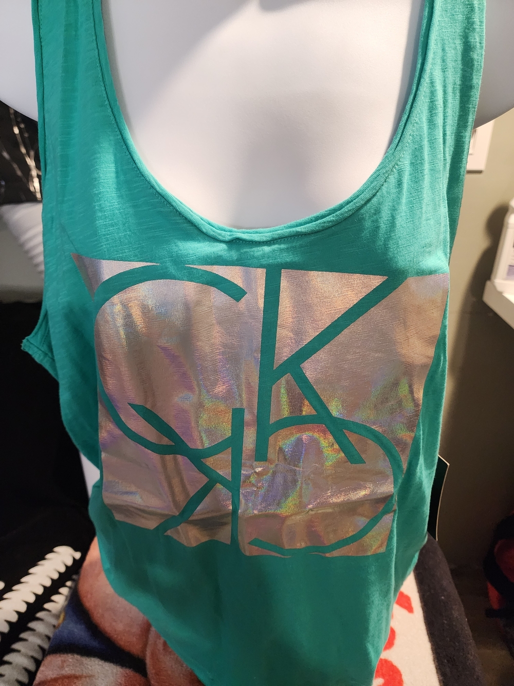 Calvin Klein Jeans Teal Tank with Iridescent Logo